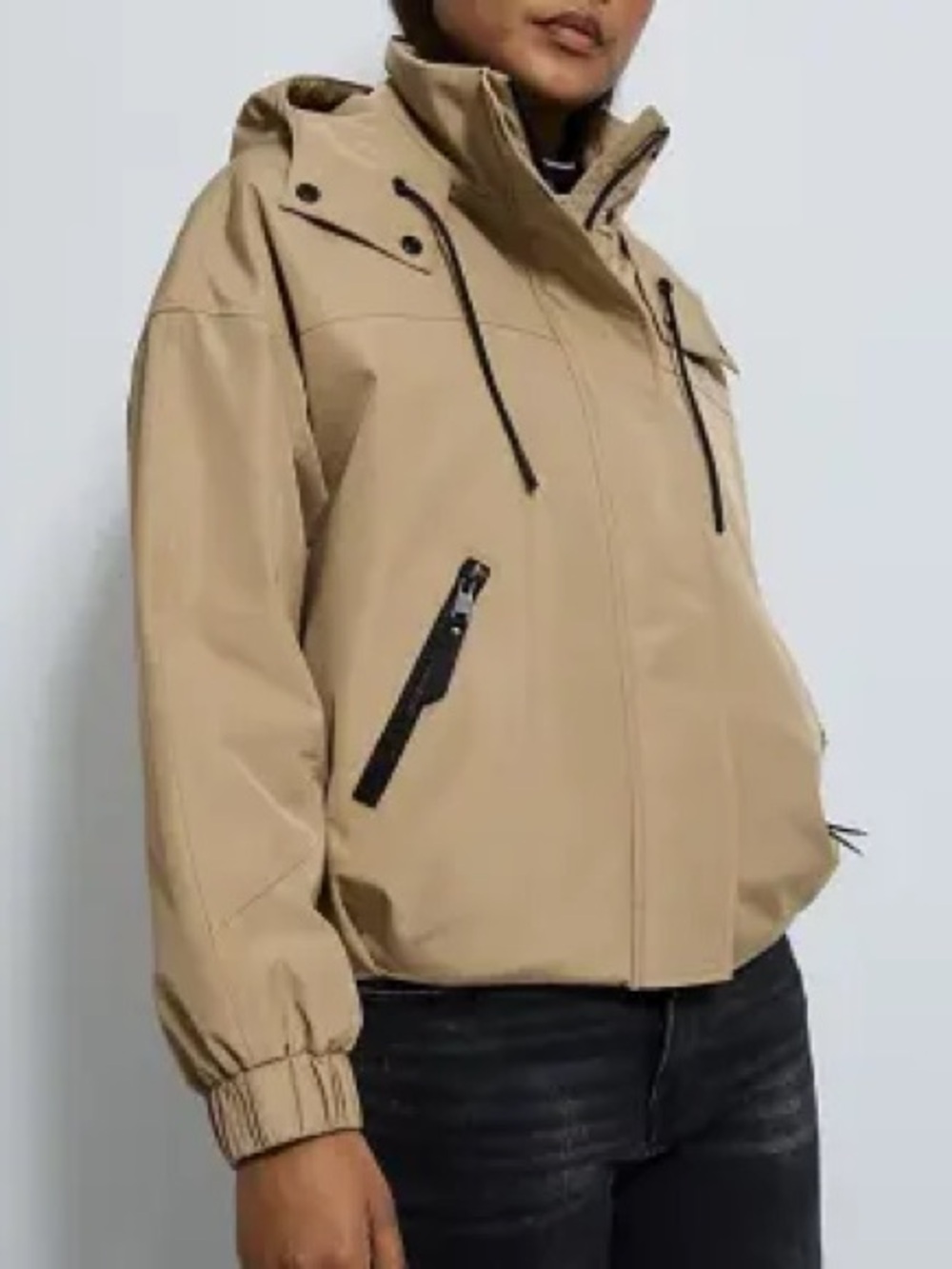 Zara hooded cropped khaki jacket